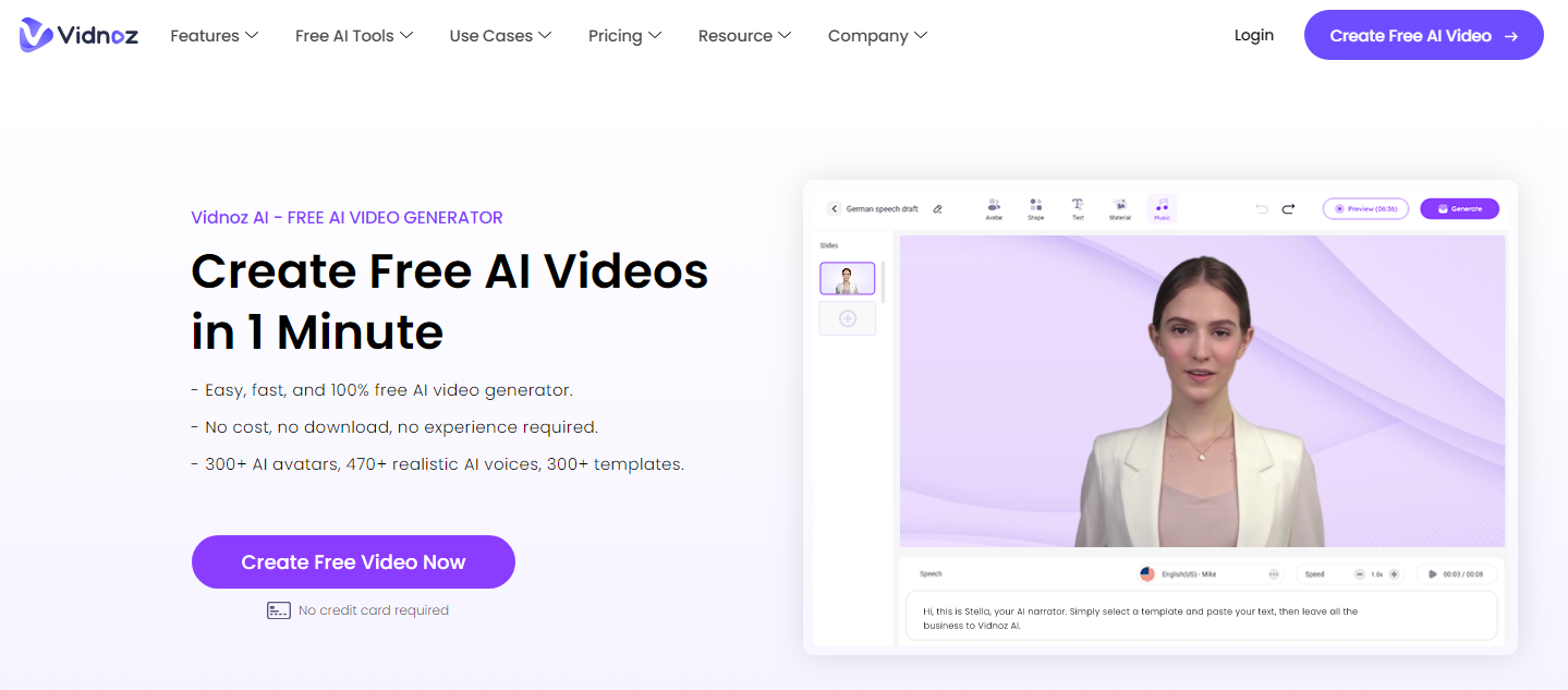 Vidnoz AI: Create Free Engaging AI Videos Faster